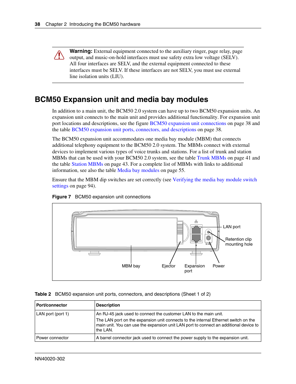 Bcm50 expansion unit and media bay modules | Nortel Networks BCM50 User Manual | Page 38 / 280