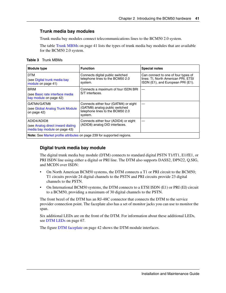 The table, Trunk mbms | Nortel Networks BCM50 User Manual | Page 41 / 280