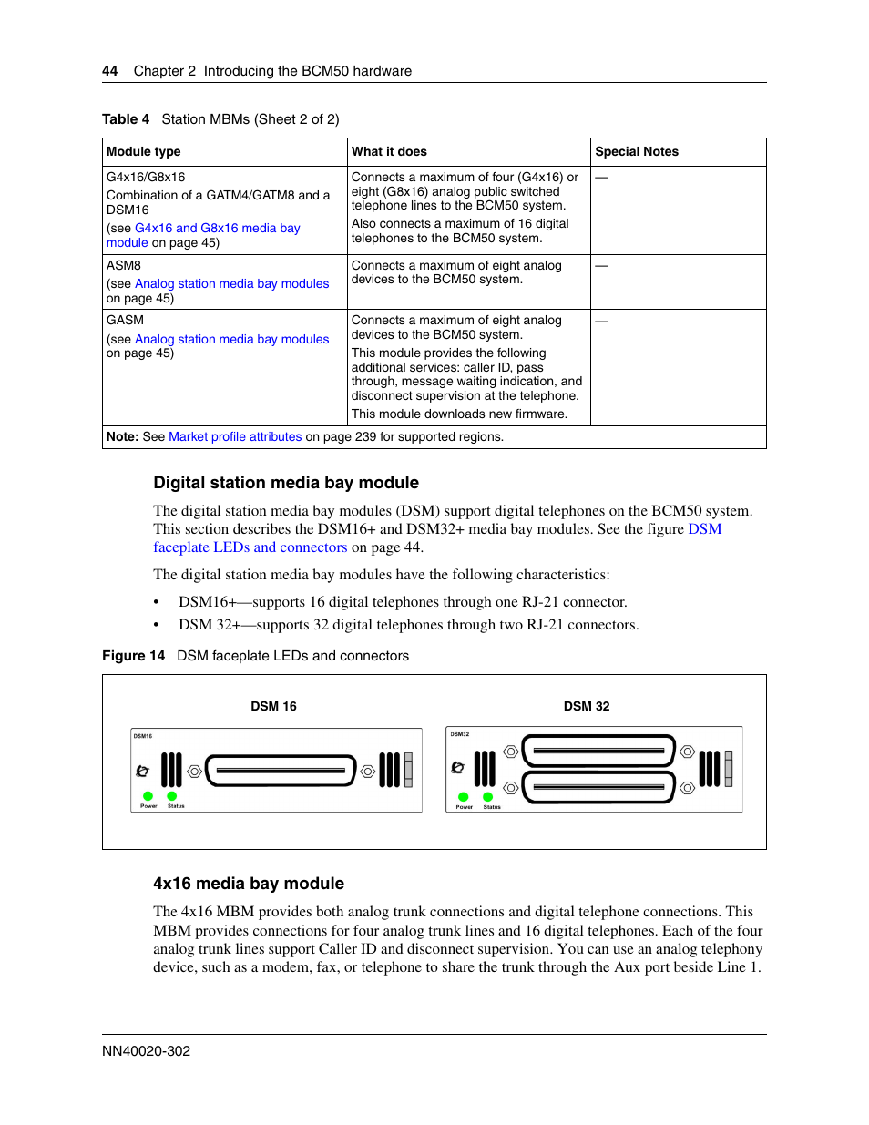 Digital station media bay module, 4x16 media bay module | Nortel Networks BCM50 User Manual | Page 44 / 280