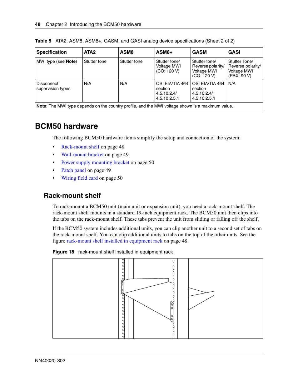 Bcm50 hardware, Rack-mount shelf | Nortel Networks BCM50 User Manual | Page 48 / 280