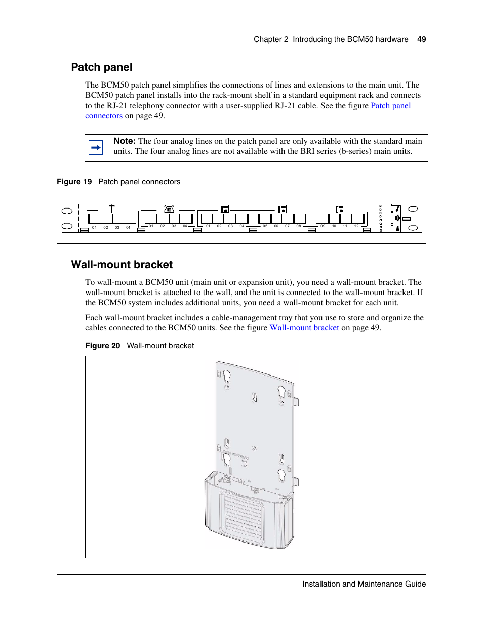 Patch panel, Wall-mount bracket | Nortel Networks BCM50 User Manual | Page 49 / 280