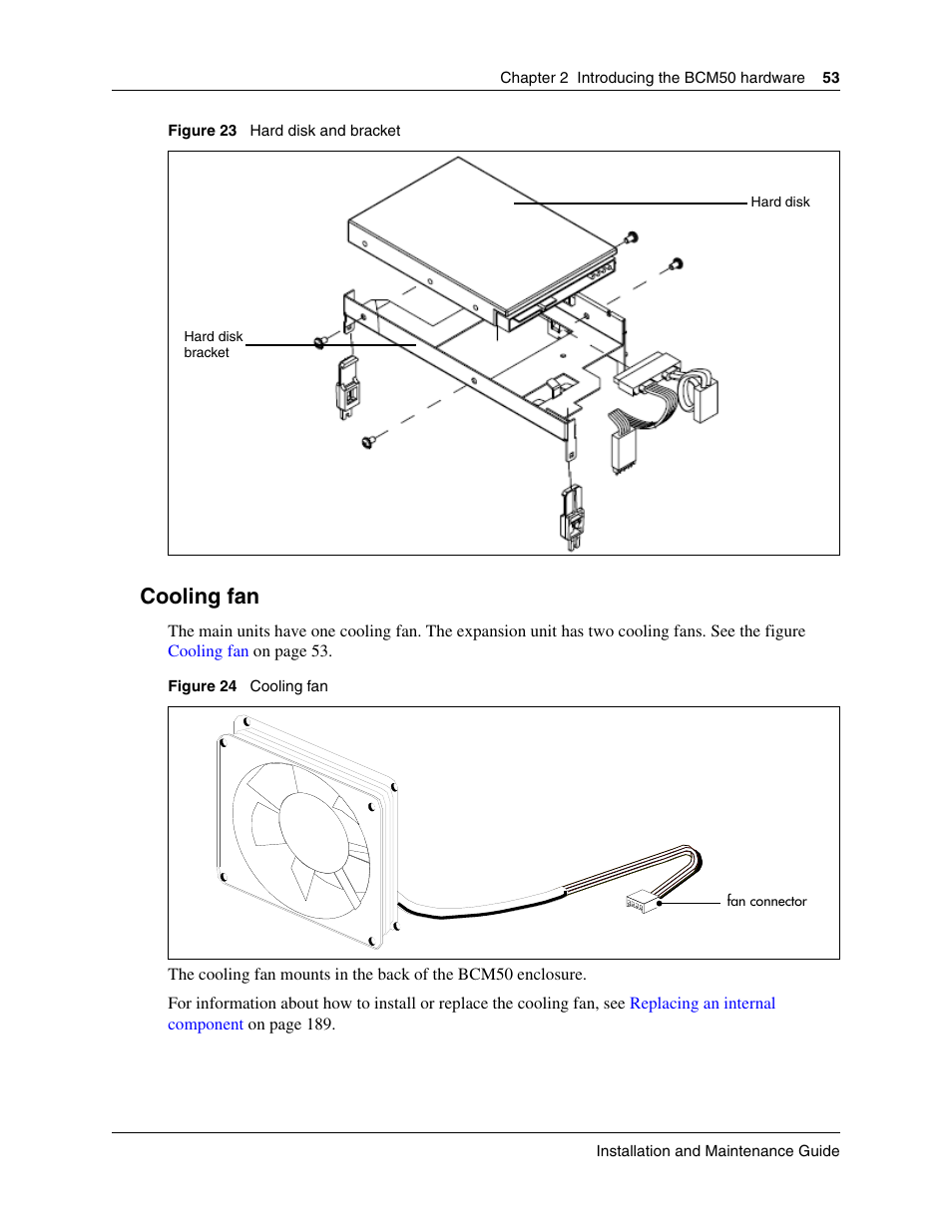 Cooling fan, Hard disk and bracket | Nortel Networks BCM50 User Manual | Page 53 / 280