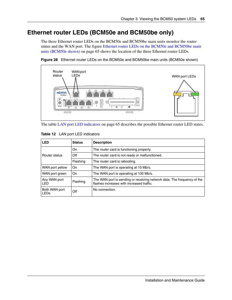 Ethernet router leds (bcm50e and bcm50be only) | Nortel Networks BCM50 User Manual | Page 65 / 280
