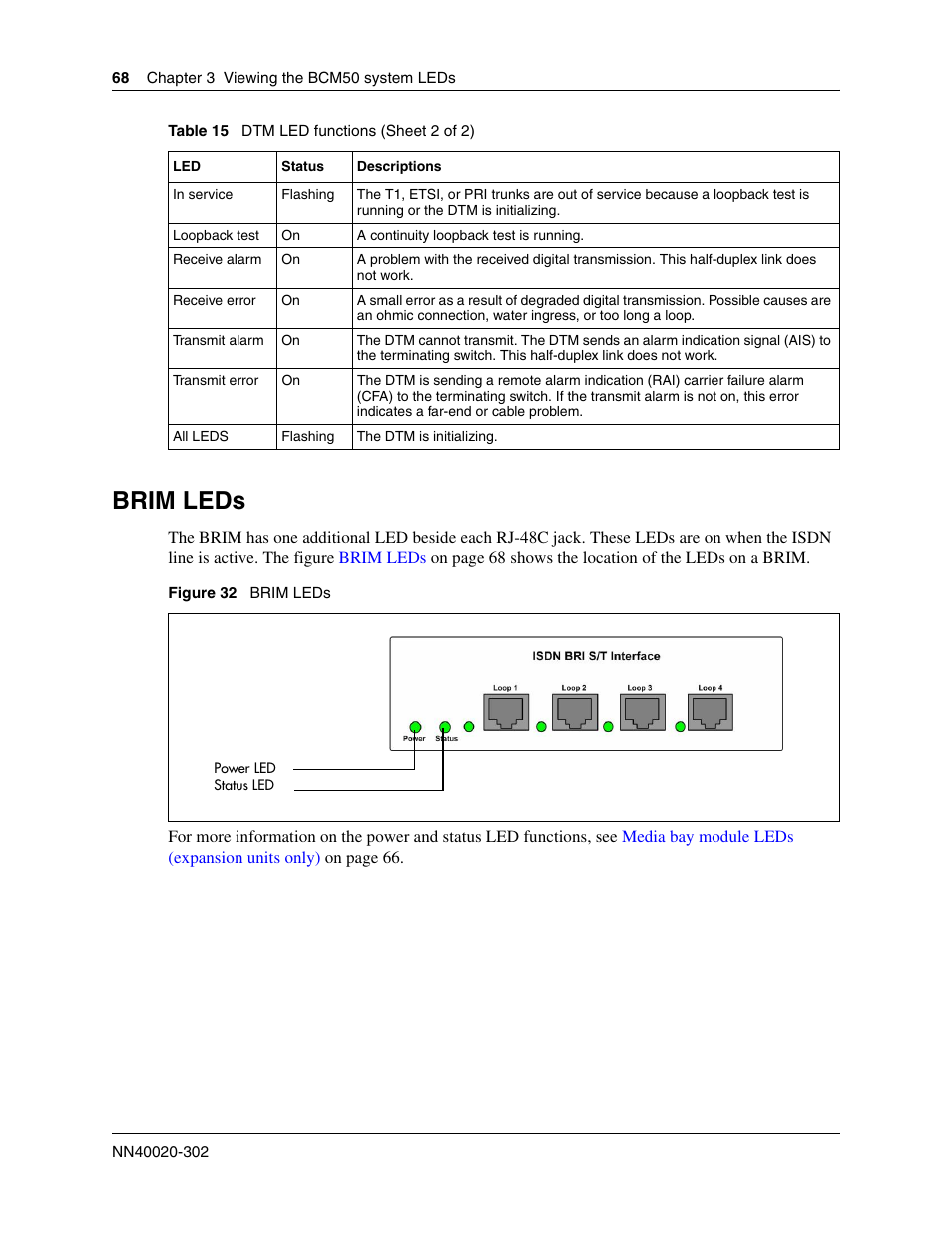 Brim leds | Nortel Networks BCM50 User Manual | Page 68 / 280