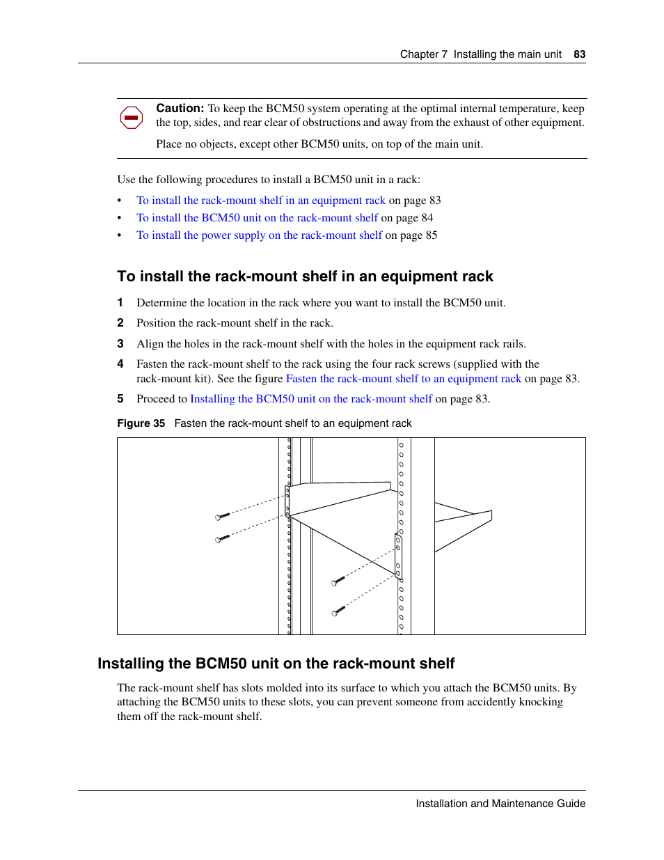 Installing the bcm50 unit on the rack-mount shelf | Nortel Networks BCM50 User Manual | Page 83 / 280