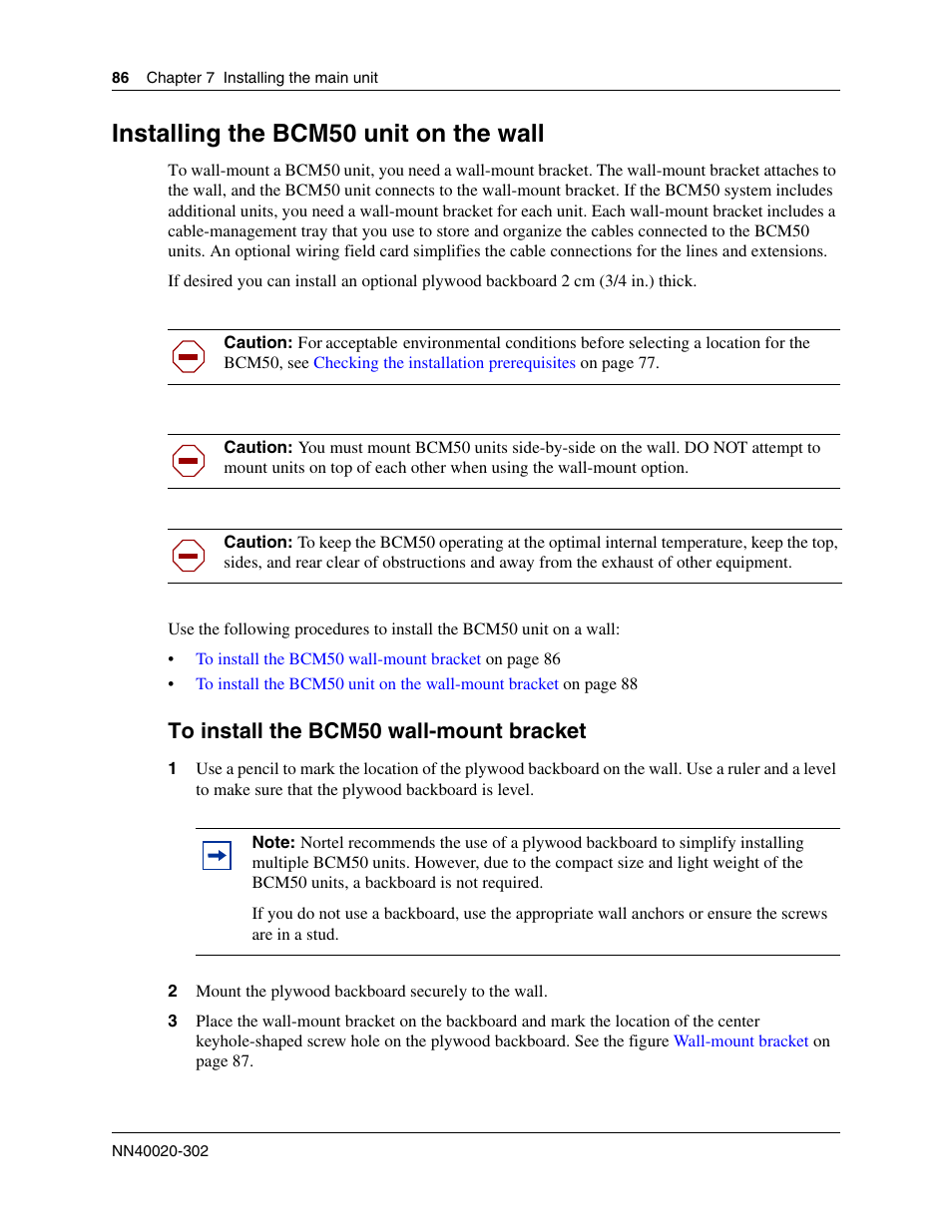 Installing the bcm50 unit on the wall, To install the bcm50 wall-mount bracket | Nortel Networks BCM50 User Manual | Page 86 / 280