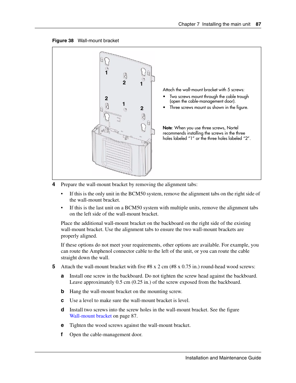 Wall-mount bracket | Nortel Networks BCM50 User Manual | Page 87 / 280