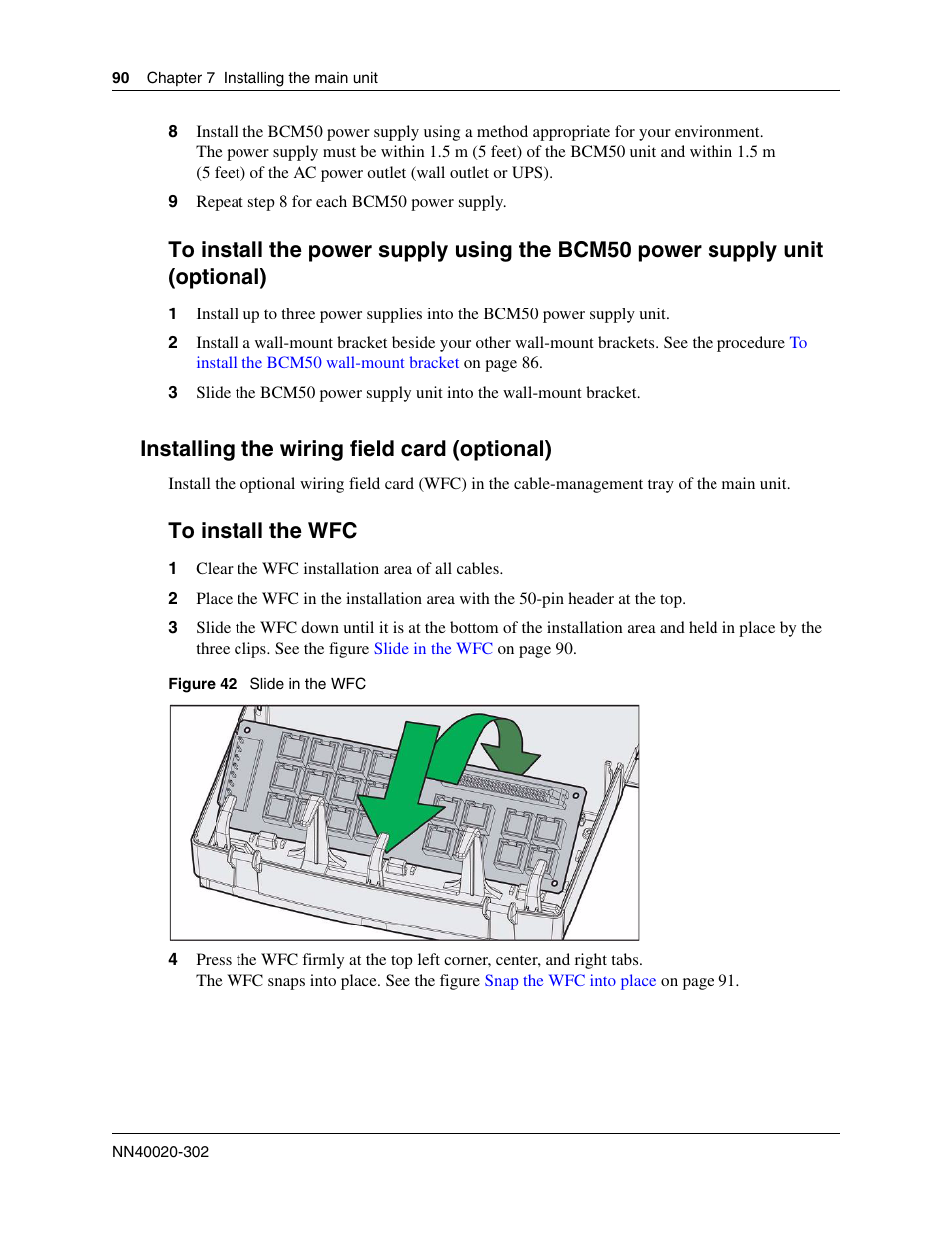 Installing the wiring field card (optional) | Nortel Networks BCM50 User Manual | Page 90 / 280