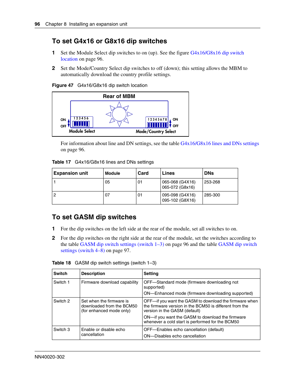 To set, Gasm dip switches | Nortel Networks BCM50 User Manual | Page 96 / 280