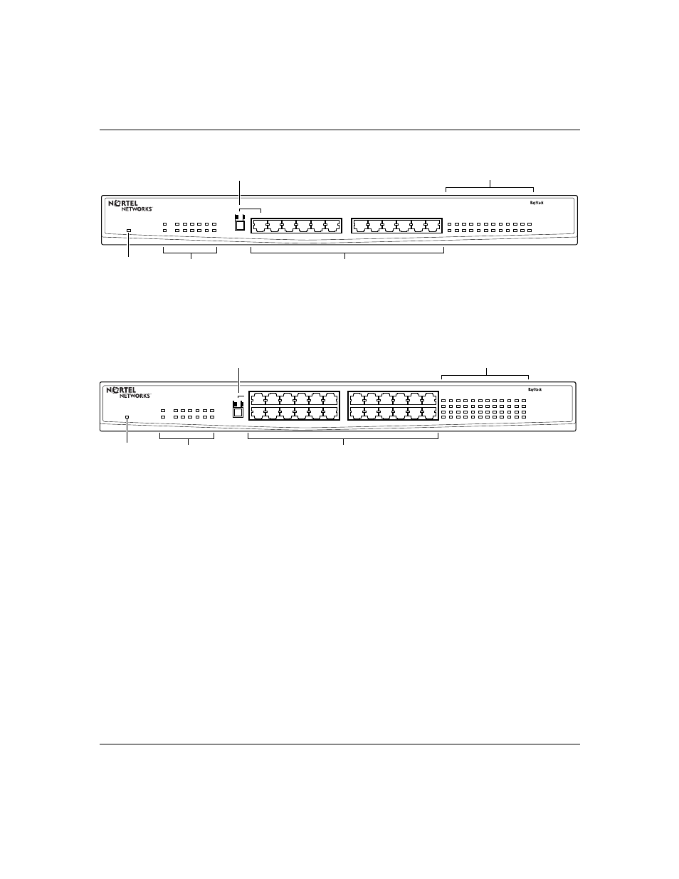 Figure 1-1, Baystack 60-12t front panel -3, Figure 1-2 | Baystack 60-24t front panel -3, Introduction, 9239ea, 9246ea | Nortel Networks 60-12T User Manual | Page 19 / 40