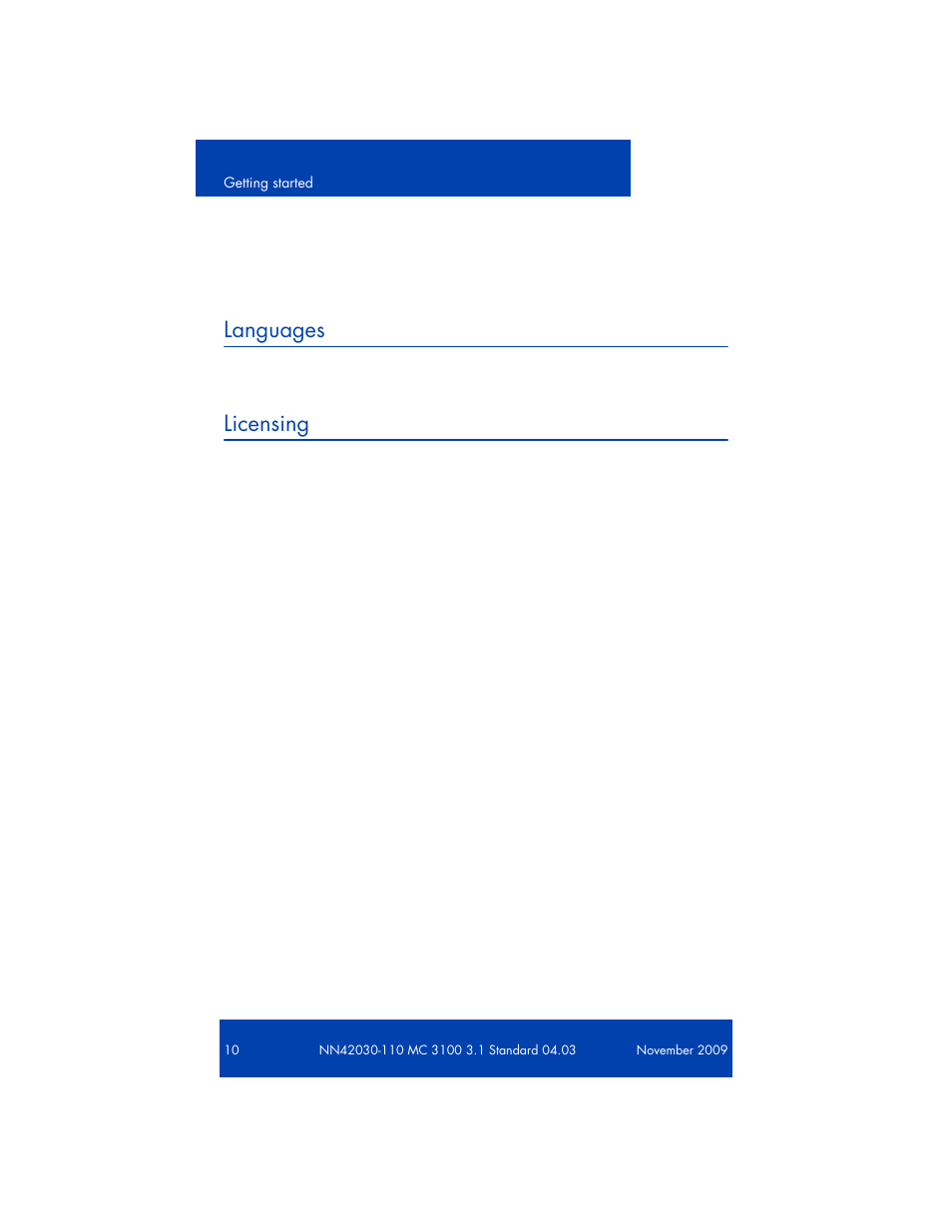 Languages, Licensing | Nortel Networks 3100  EN User Manual | Page 10 / 34
