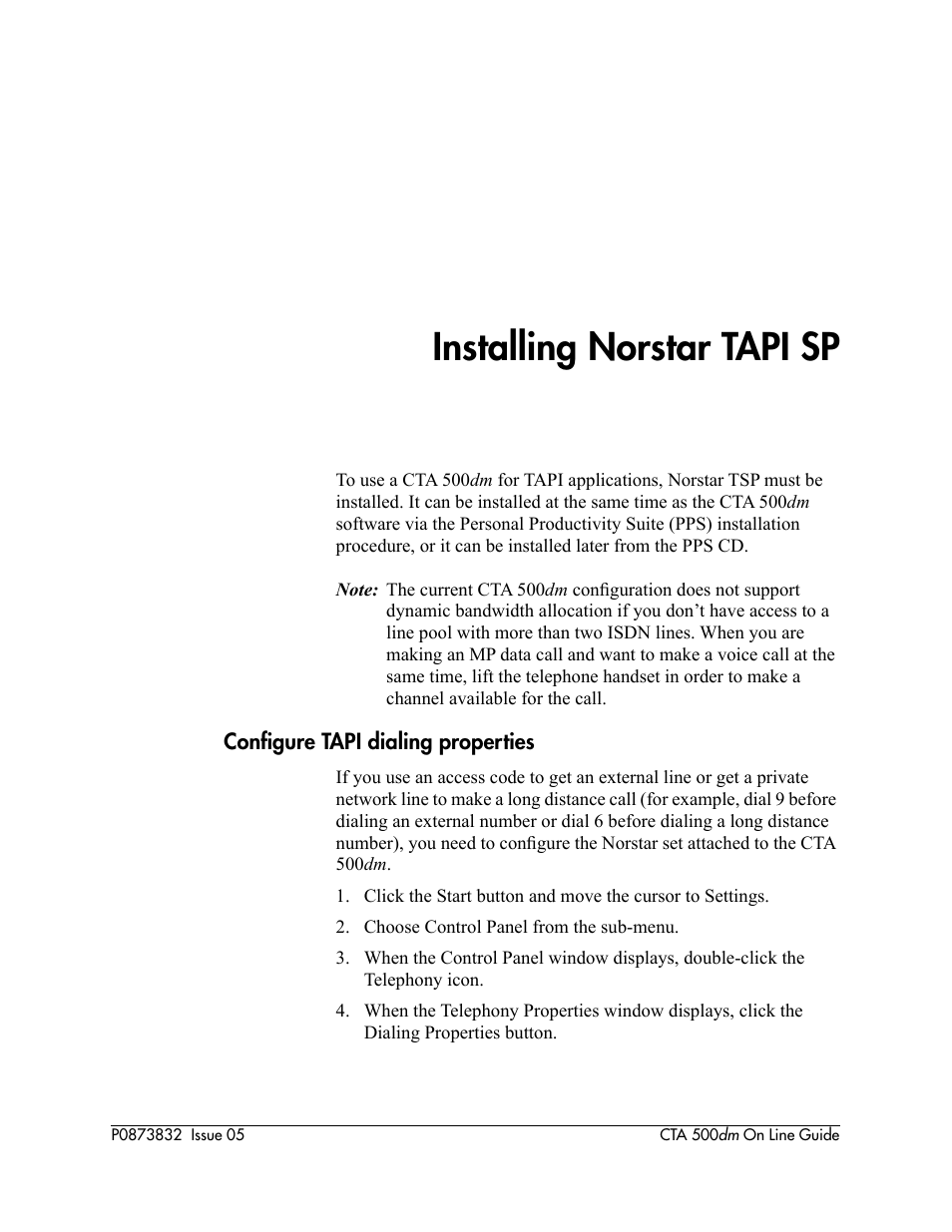 Installing norstar tapi sp, Configure tapi dialing properties | Nortel Networks CTA 500dm User Manual | Page 19 / 86