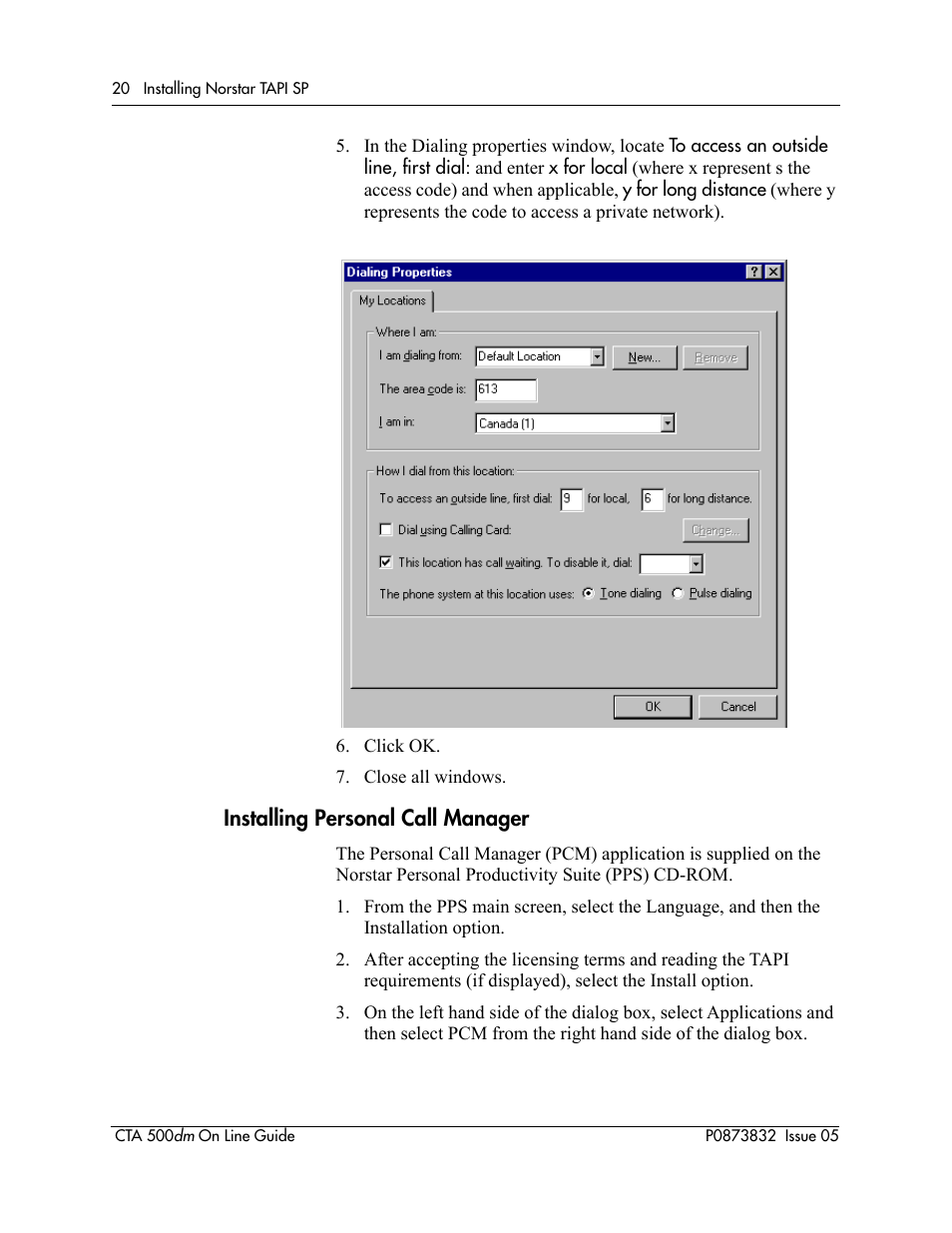 Installing personal call manager | Nortel Networks CTA 500dm User Manual | Page 20 / 86