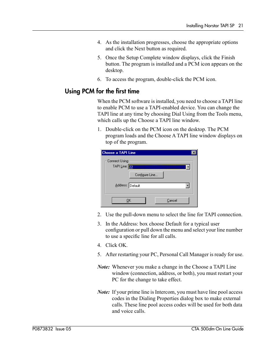 Using pcm for the first time | Nortel Networks CTA 500dm User Manual | Page 21 / 86