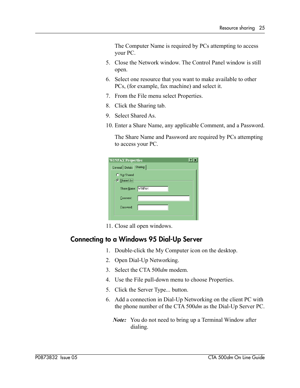 Connecting to a windows 95 dial-up server | Nortel Networks CTA 500dm User Manual | Page 25 / 86