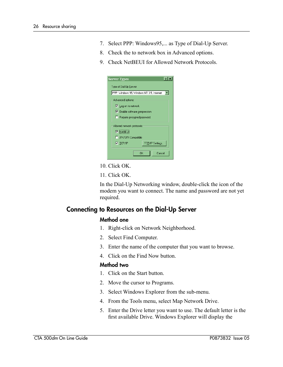 Connecting to resources on the dial-up server | Nortel Networks CTA 500dm User Manual | Page 26 / 86