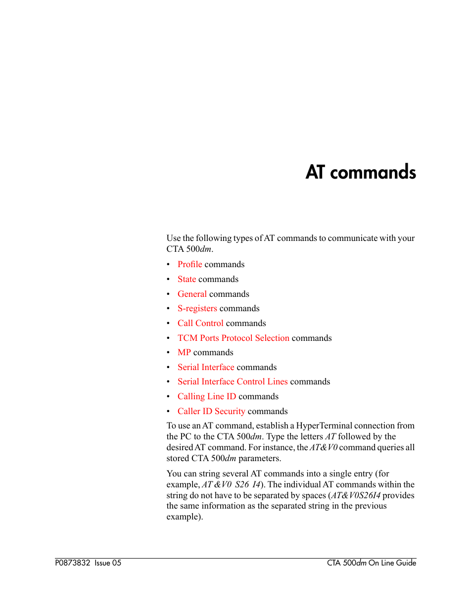 At commands, See the, Section of this document for | Nortel Networks CTA 500dm User Manual | Page 29 / 86