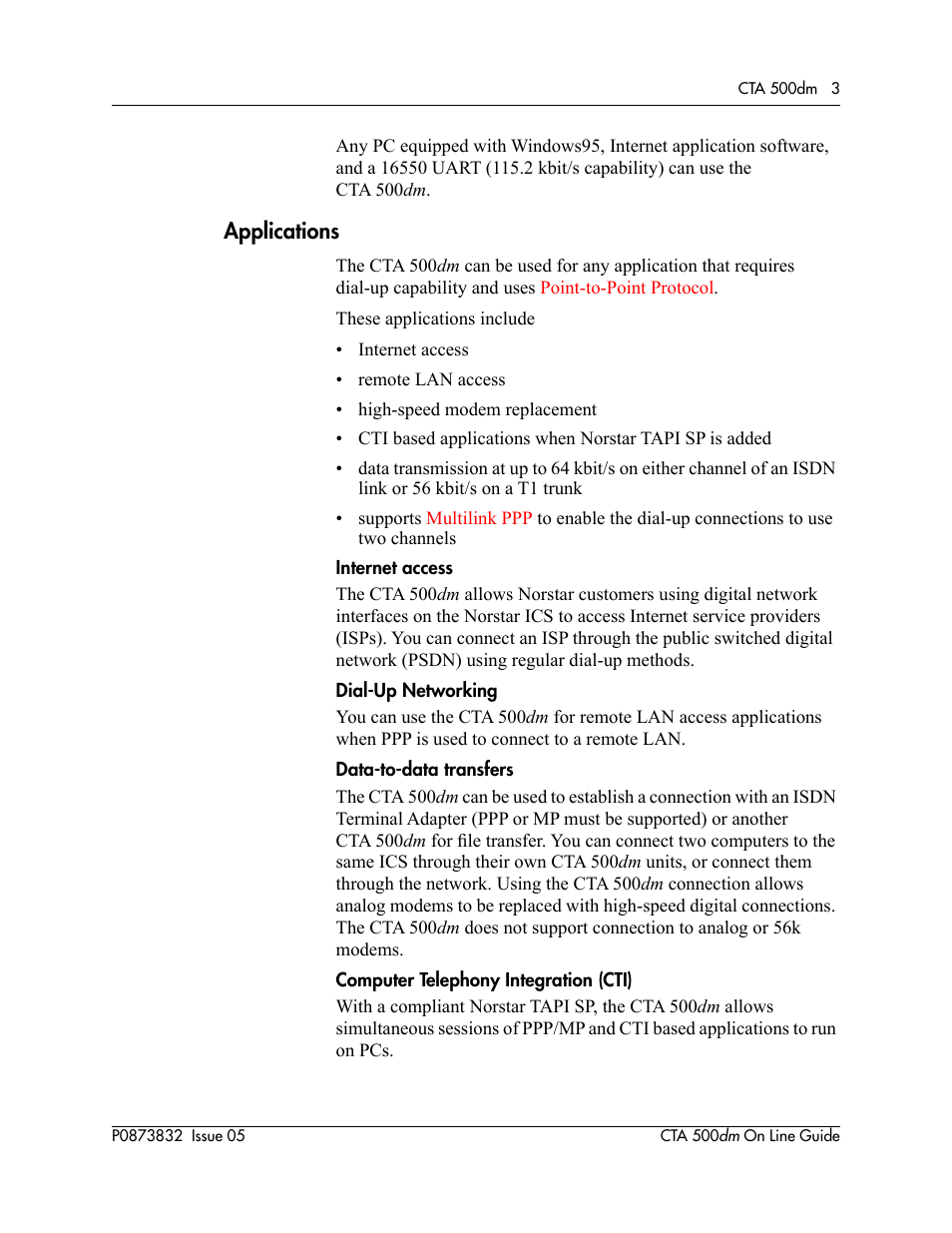 Applications | Nortel Networks CTA 500dm User Manual | Page 3 / 86