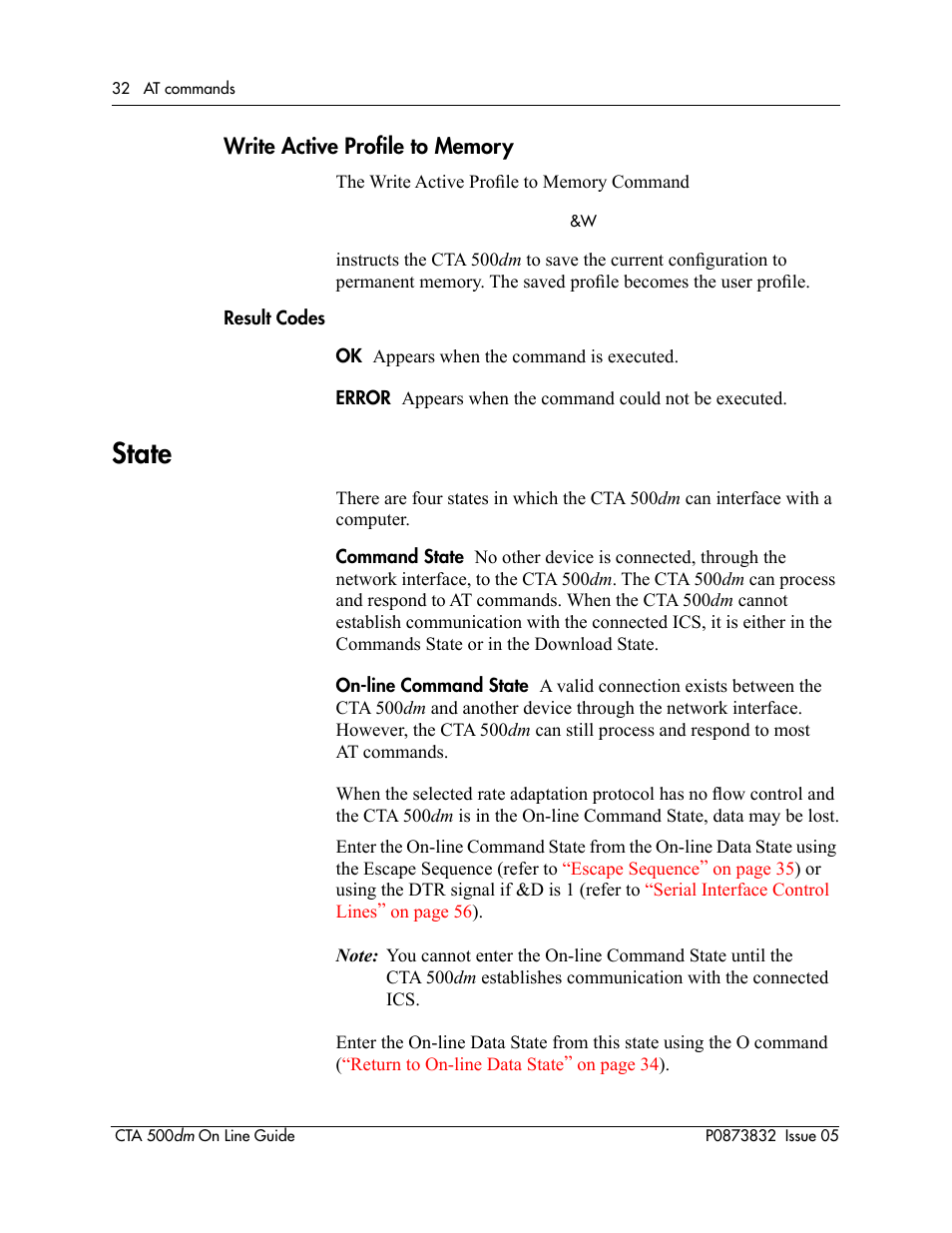 Write active profile to memory, State | Nortel Networks CTA 500dm User Manual | Page 32 / 86