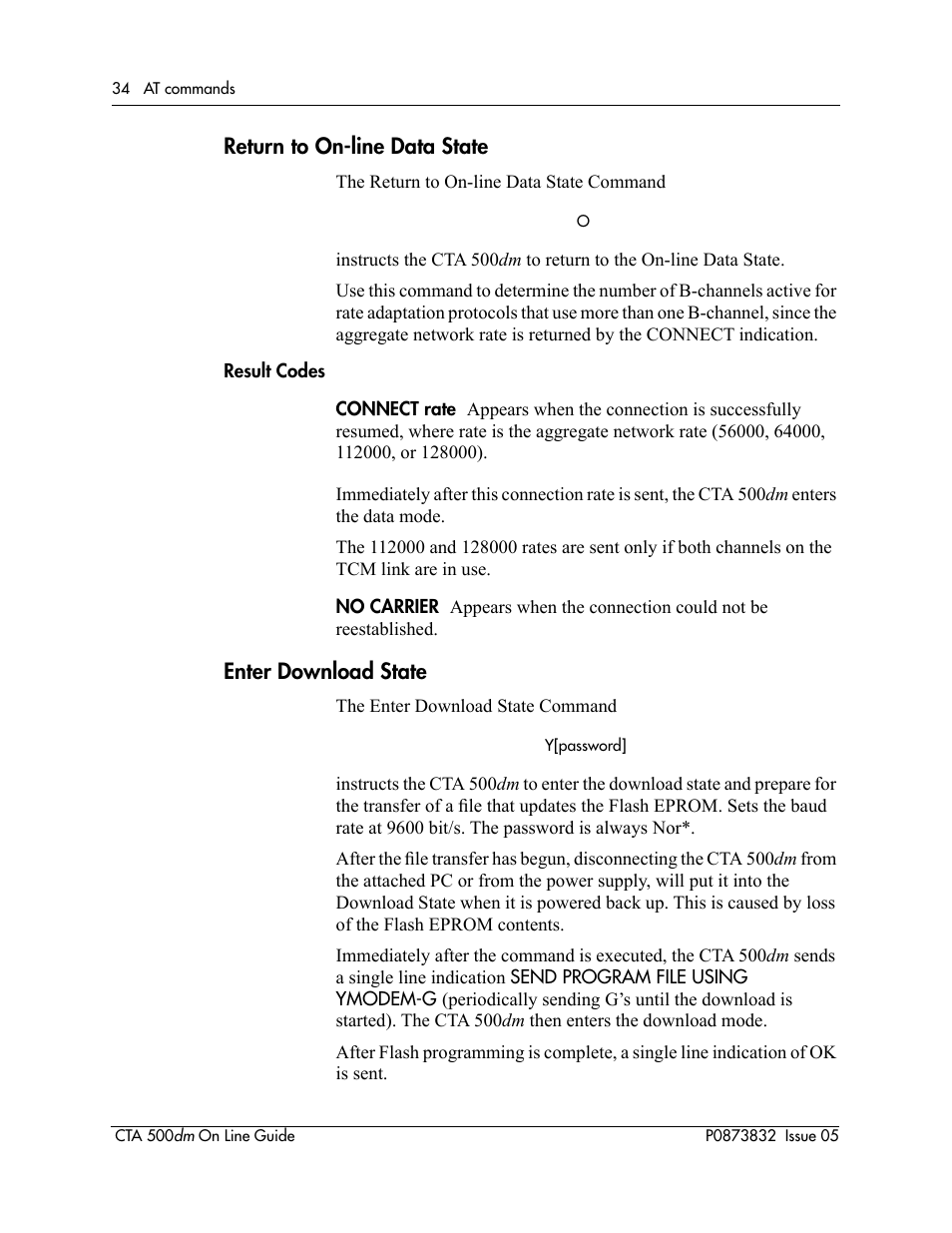 Return to on-line data state, Enter download state | Nortel Networks CTA 500dm User Manual | Page 34 / 86