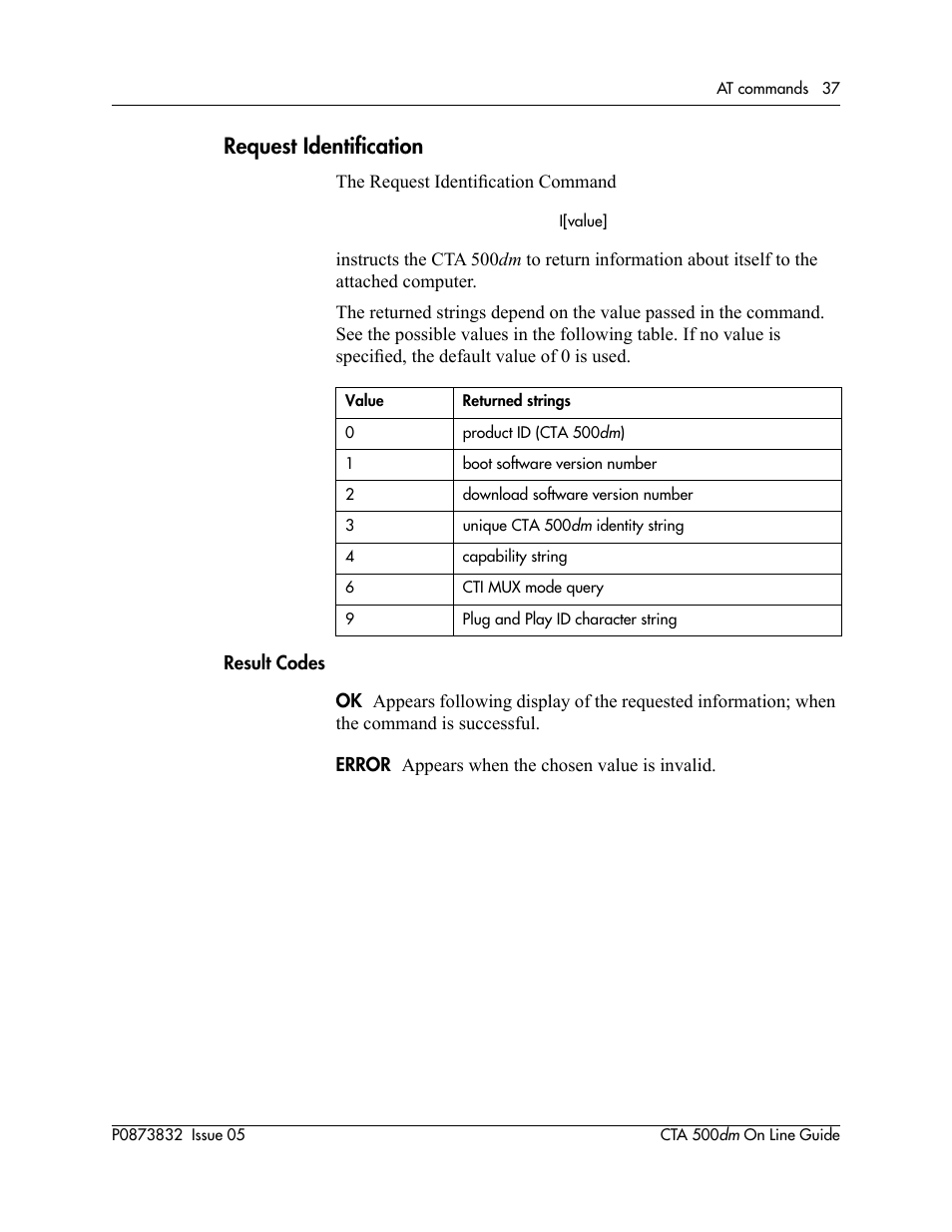 Request identification | Nortel Networks CTA 500dm User Manual | Page 37 / 86