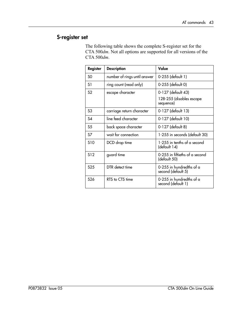 S-register set | Nortel Networks CTA 500dm User Manual | Page 43 / 86