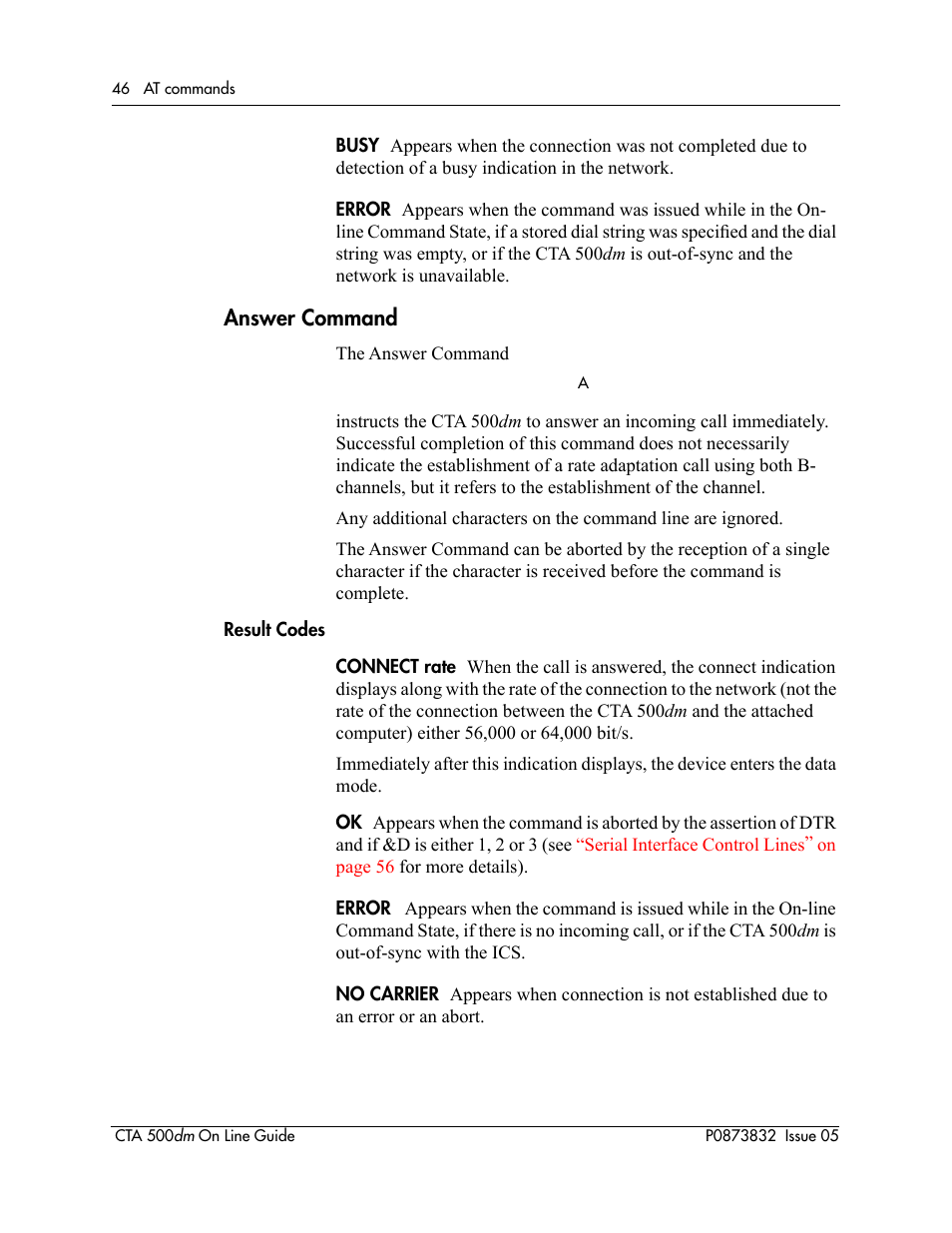 Answer command | Nortel Networks CTA 500dm User Manual | Page 46 / 86