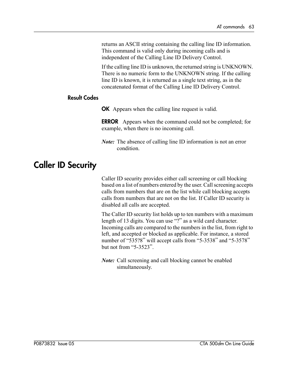 Caller id security | Nortel Networks CTA 500dm User Manual | Page 63 / 86