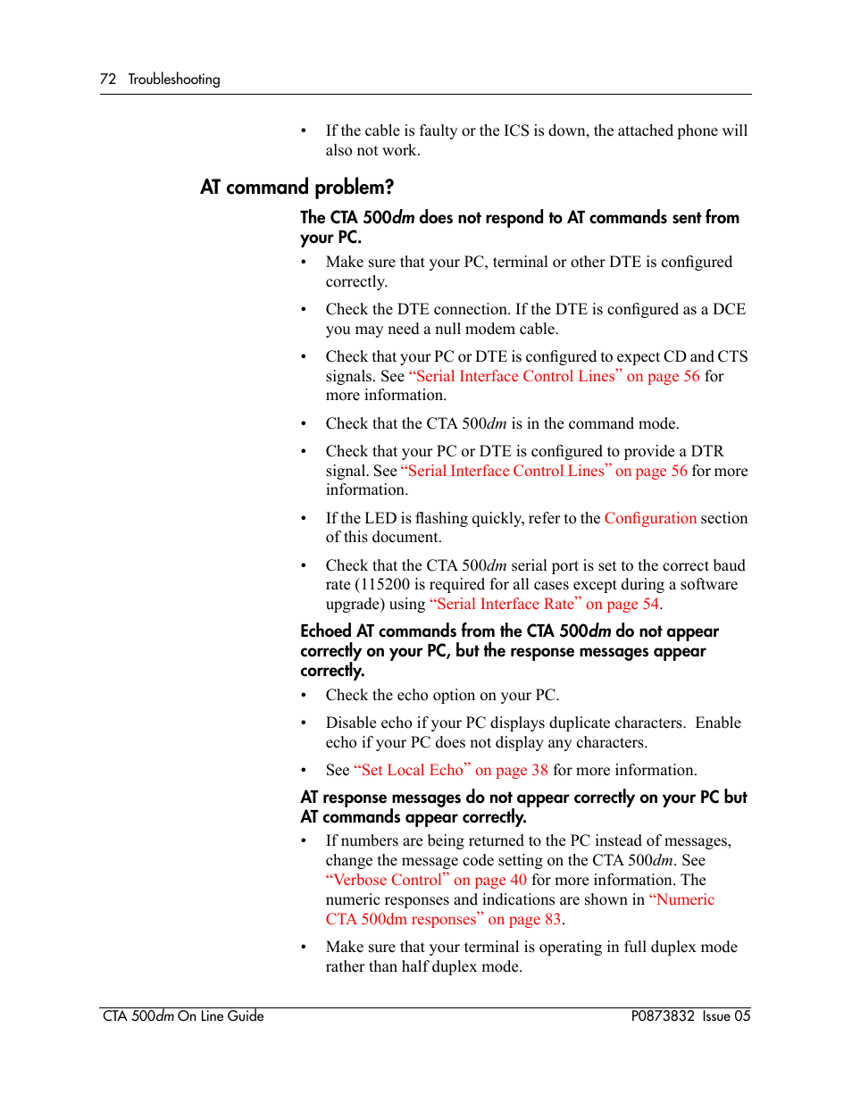 At command problem | Nortel Networks CTA 500dm User Manual | Page 72 / 86