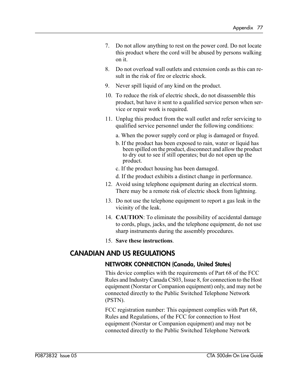 Canadian and us regulations | Nortel Networks CTA 500dm User Manual | Page 77 / 86