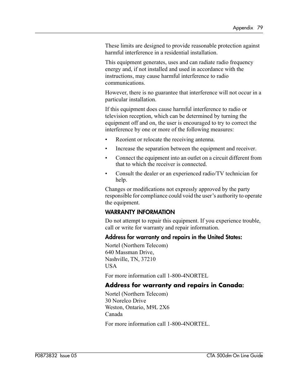 Nortel Networks CTA 500dm User Manual | Page 79 / 86