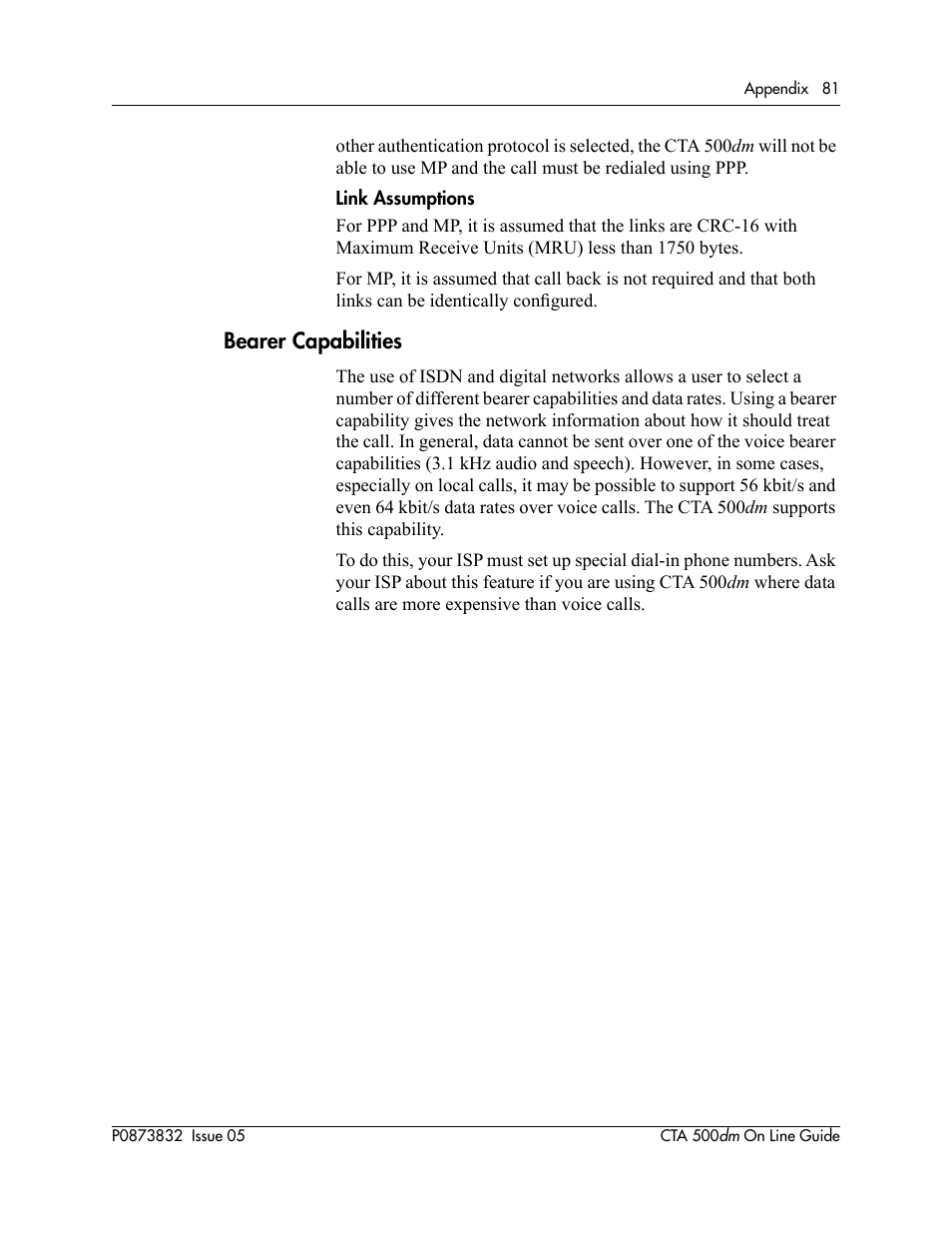 Bearer capabilities, Òbearer, Has to make certain | Link, Assumptions | Nortel Networks CTA 500dm User Manual | Page 81 / 86