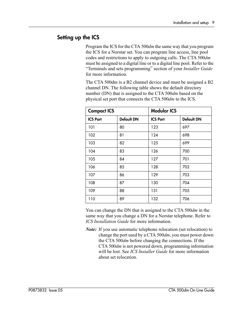 Setting up the ics | Nortel Networks CTA 500dm User Manual | Page 9 / 86