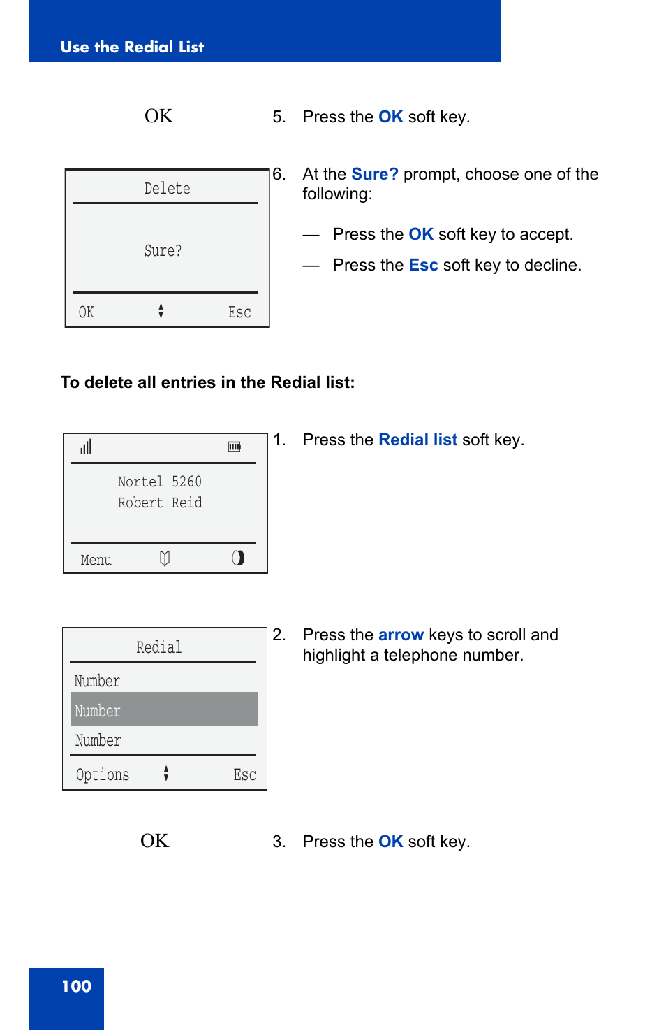 Number redial number number options a esc | Nortel Networks 4060 User Manual | Page 100 / 174