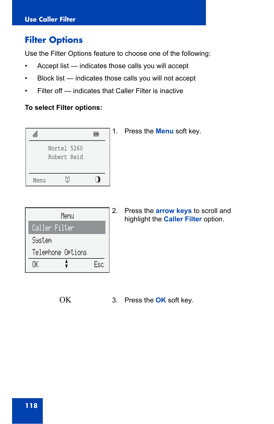 Filter options | Nortel Networks 4060 User Manual | Page 118 / 174
