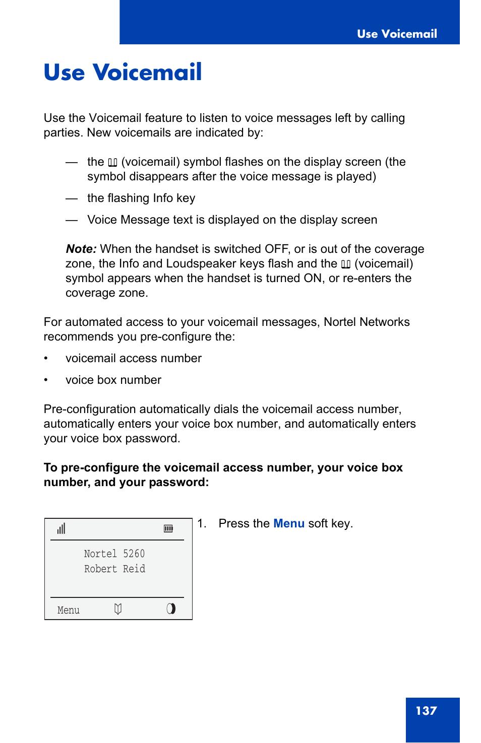 Use voicemail | Nortel Networks 4060 User Manual | Page 137 / 174