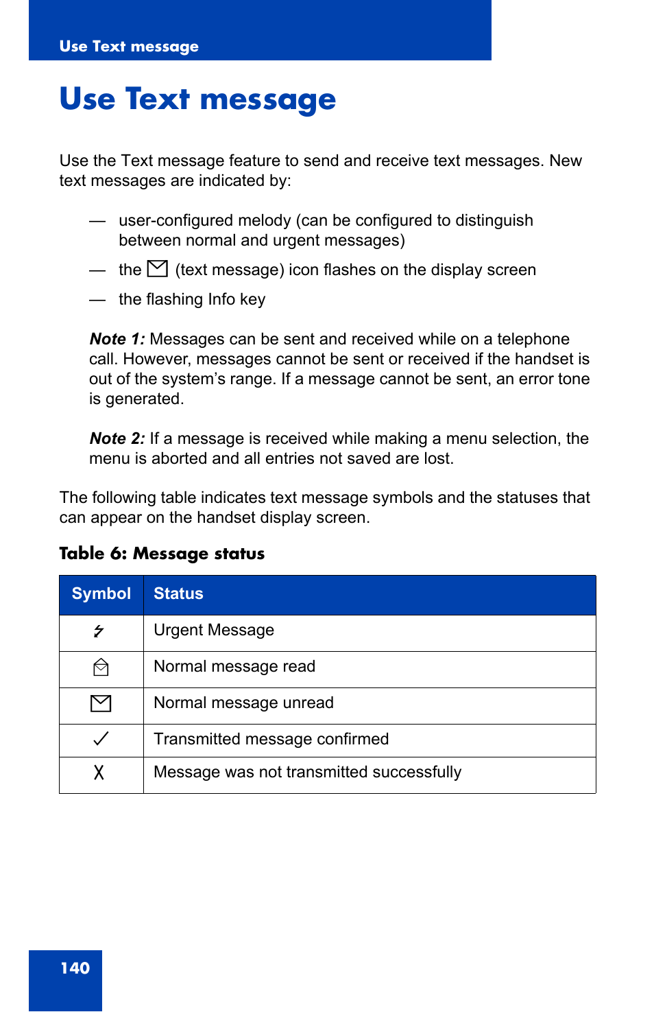 Use text message | Nortel Networks 4060 User Manual | Page 140 / 174