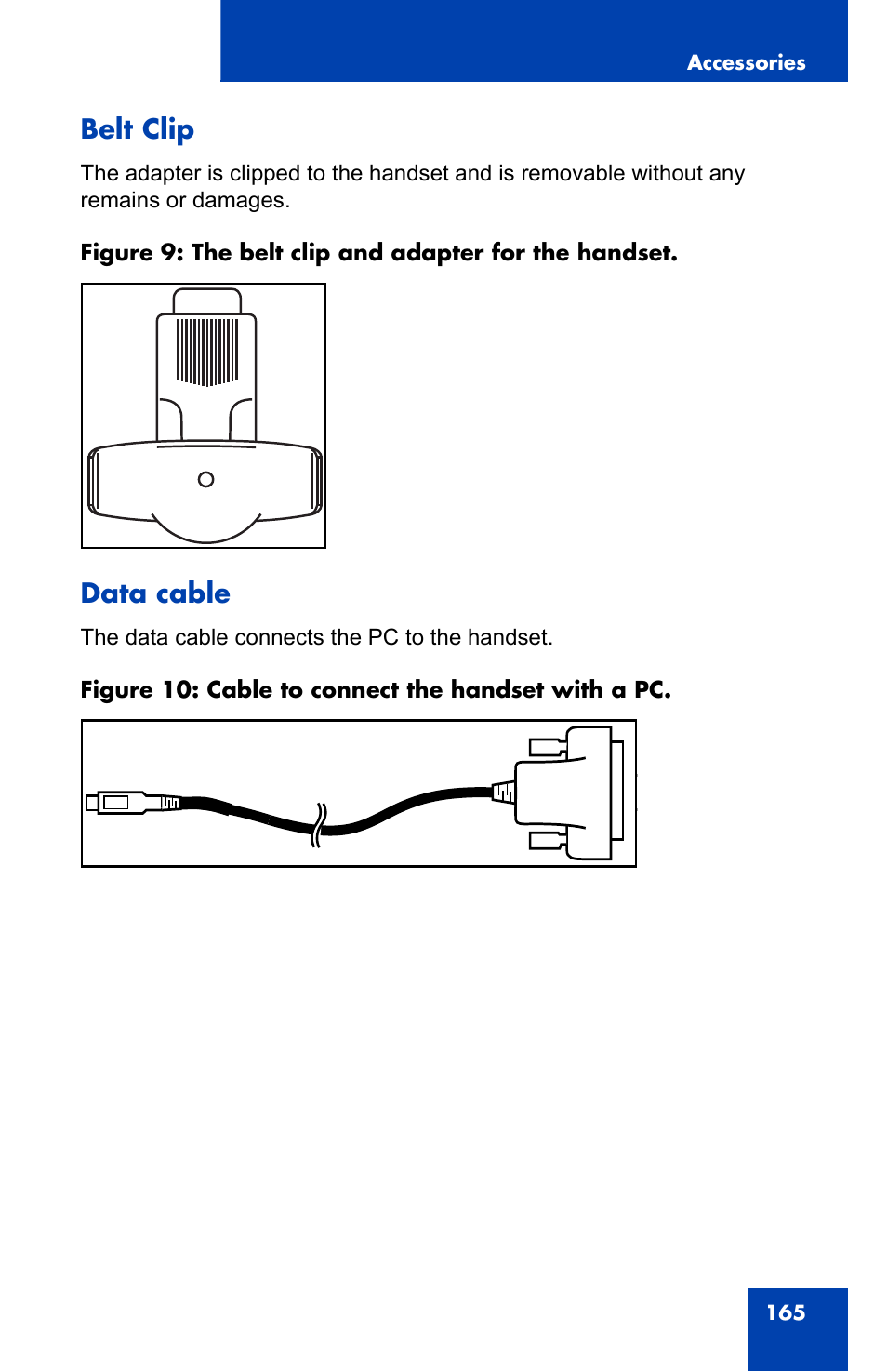 Belt clip, Data cable, Belt clip data cable | Nortel Networks 4060 User Manual | Page 165 / 174