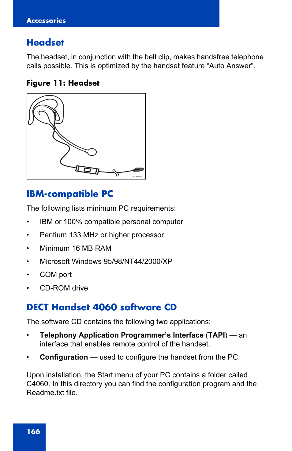 Headset, Ibm-compatible pc, Dect handset 4060 software cd | Nortel Networks 4060 User Manual | Page 166 / 174