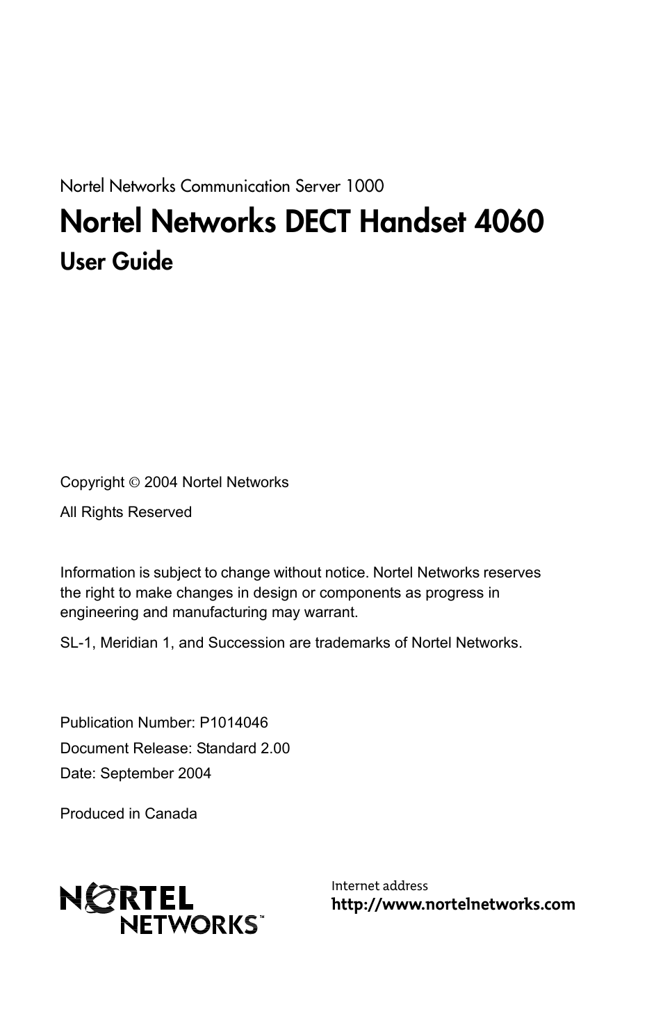 Nortel networks dect handset 4060, User guide | Nortel Networks 4060 User Manual | Page 174 / 174