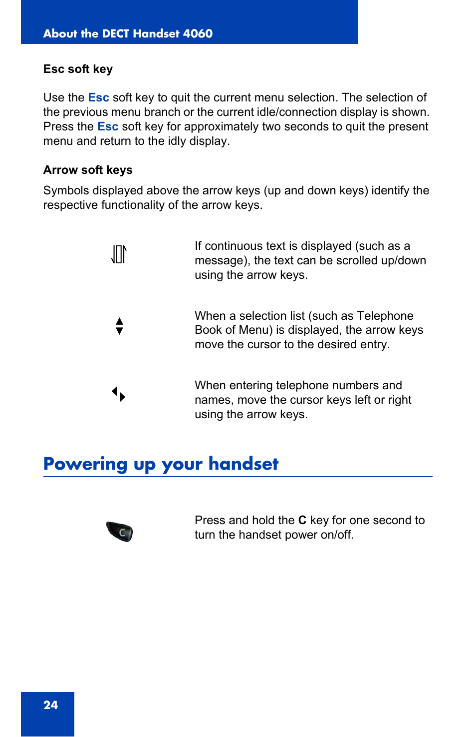 Powering up your handset | Nortel Networks 4060 User Manual | Page 24 / 174