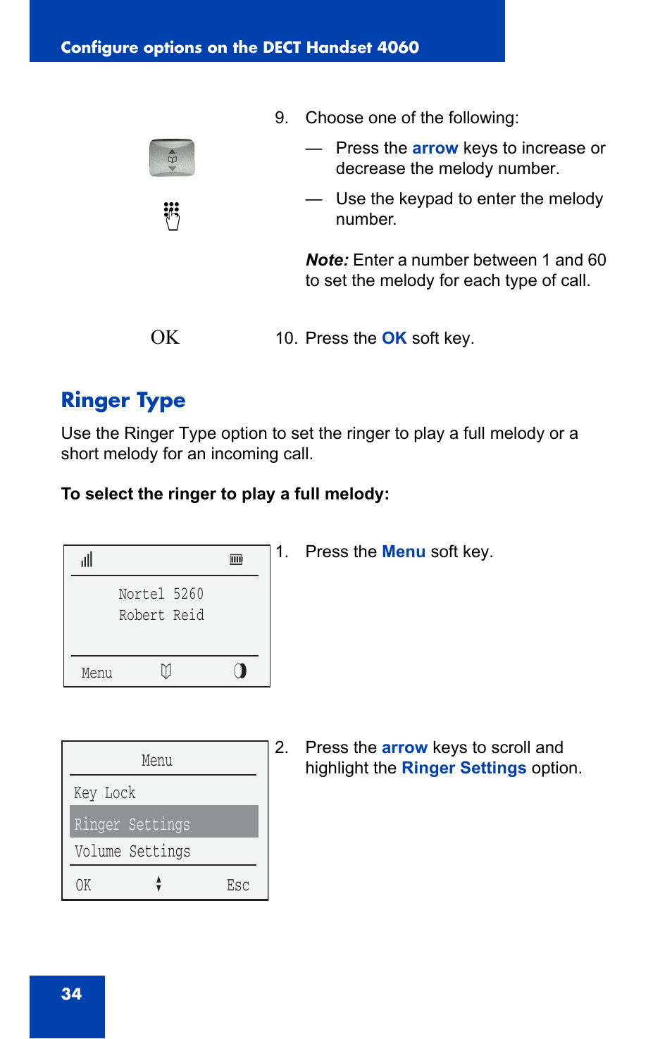 Ringer type | Nortel Networks 4060 User Manual | Page 34 / 174