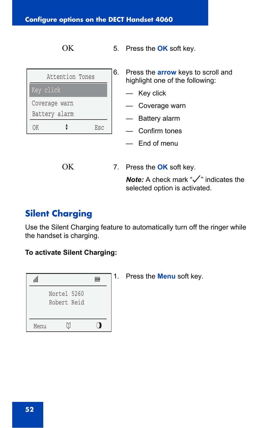 Silent charging | Nortel Networks 4060 User Manual | Page 52 / 174