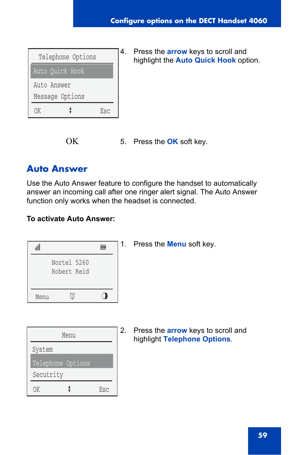 Auto answer | Nortel Networks 4060 User Manual | Page 59 / 174