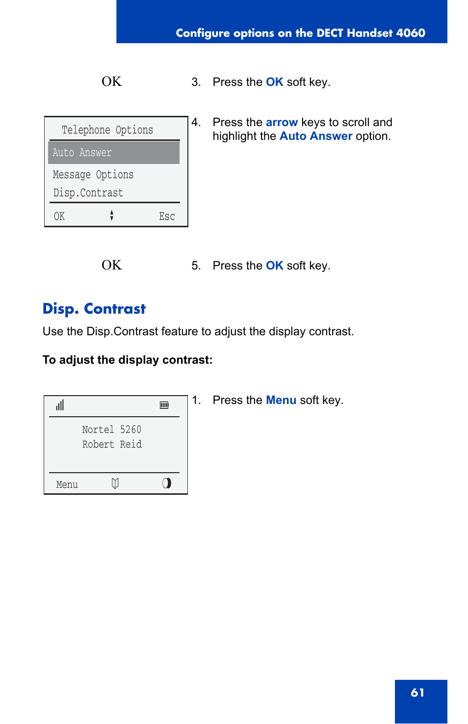 Disp. contrast | Nortel Networks 4060 User Manual | Page 61 / 174