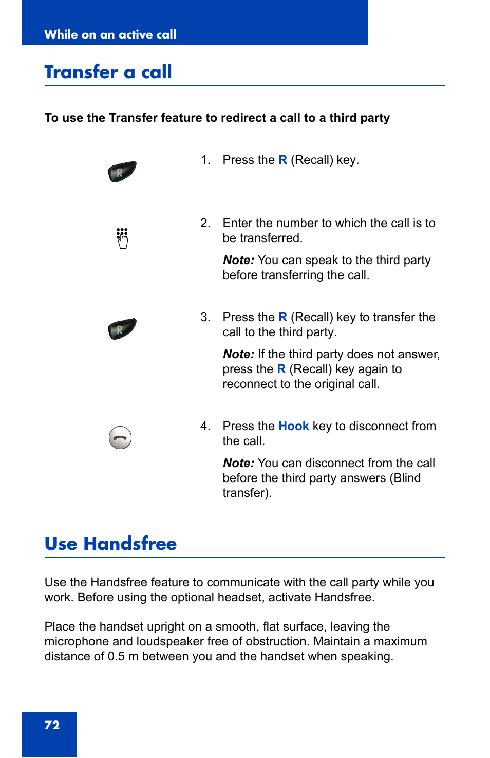 Transfer a call, Use handsfree | Nortel Networks 4060 User Manual | Page 72 / 174