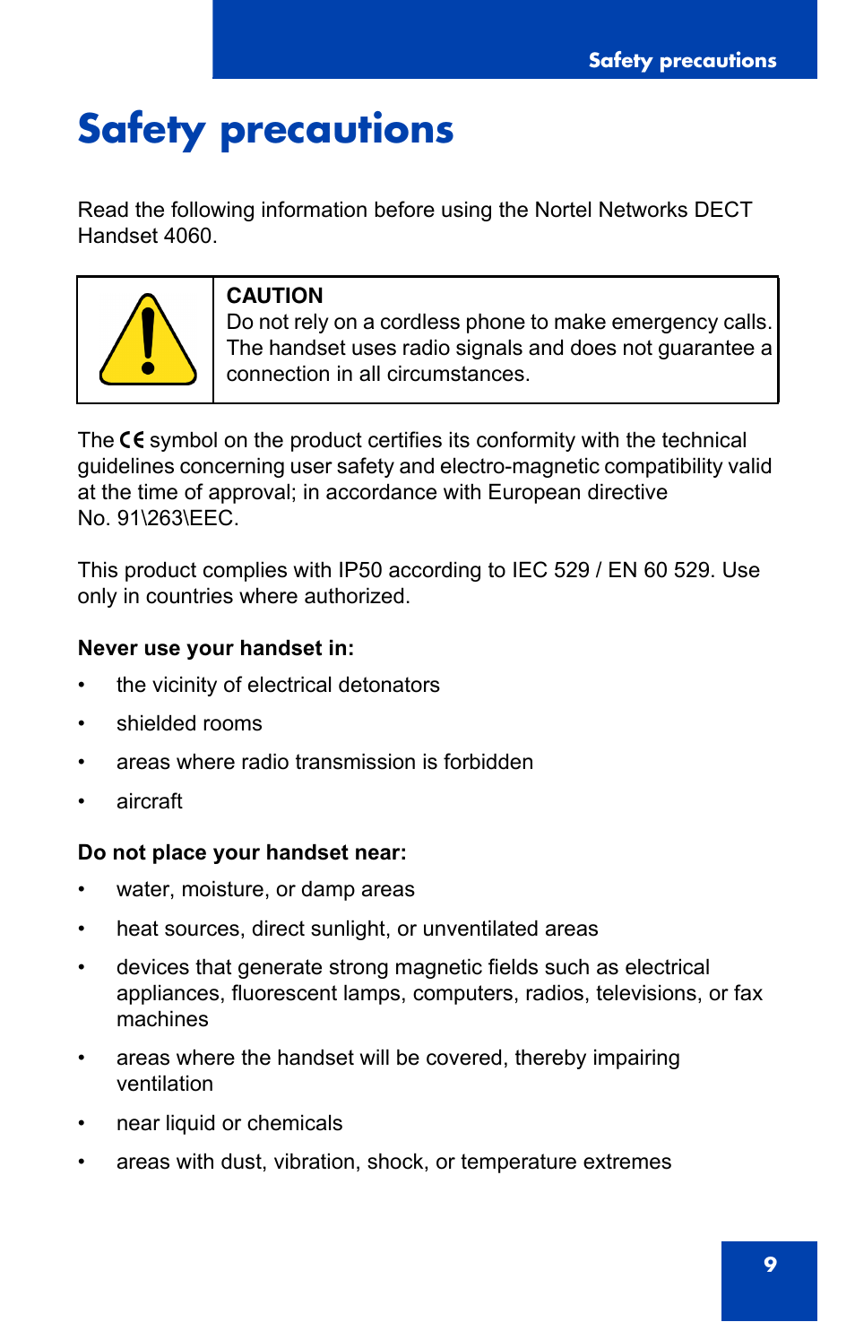 Safety precautions | Nortel Networks 4060 User Manual | Page 9 / 174