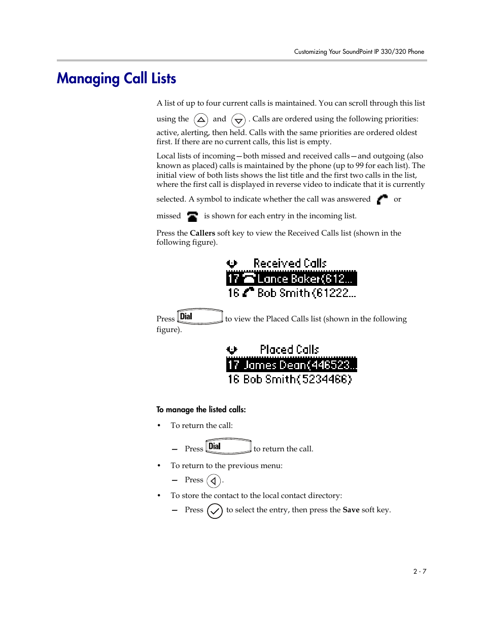 Managing call lists, Managing call lists –7 | Nortel Networks 330 User Manual | Page 29 / 86
