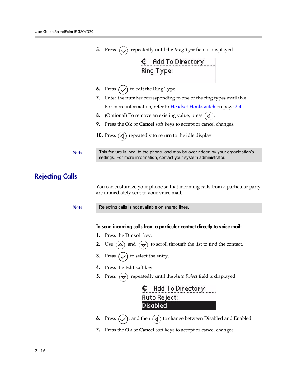 Rejecting calls, Rejecting calls –16 | Nortel Networks 330 User Manual | Page 38 / 86