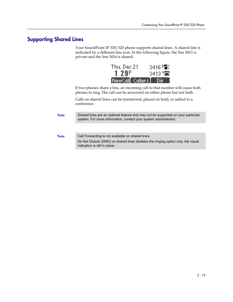Supporting shared lines, Supporting shared lines –19 | Nortel Networks 330 User Manual | Page 41 / 86